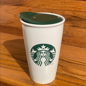 2014 Starbucks Ceramic White Green Siren Logo Tumbler 12oz W / ceramic Lid